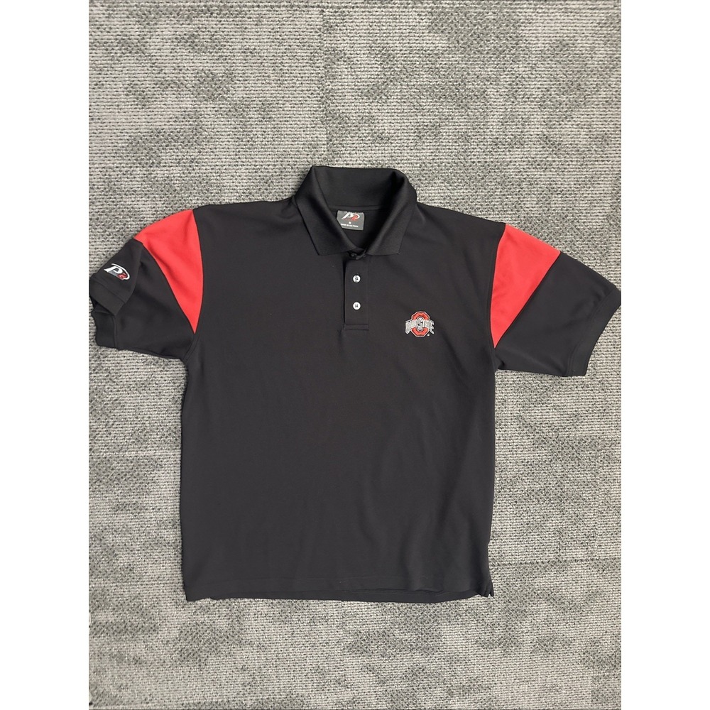 Power 2 Ohio State Buckeyes Mens Medium Polo Shirt Black Red Colorblock NCAA